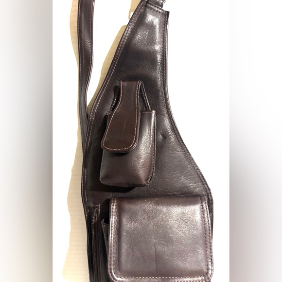Vintage Dark  unsiex Brown Leather Sling shoulder Bag - Picture 2 of 8